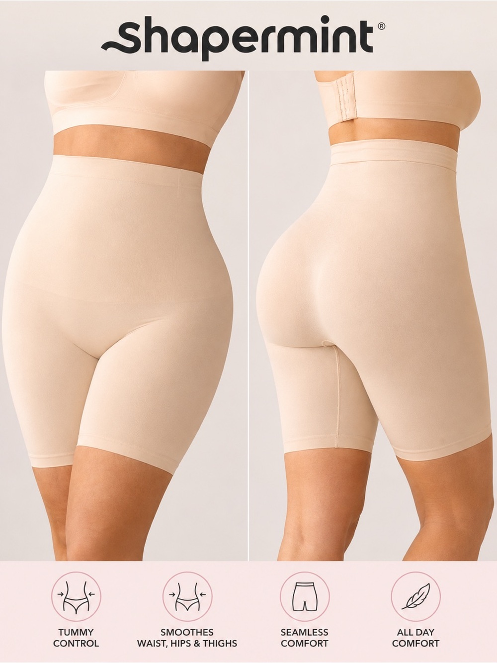 Shapermint All Day Every Day High-Waisted Shaper Shorts Medium Nude Large NWT PC